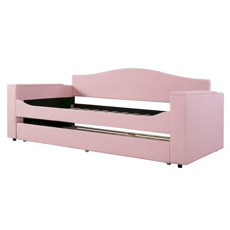 Twin Size UTeddy Fleece Daybed with Storage Armrests andTrundle