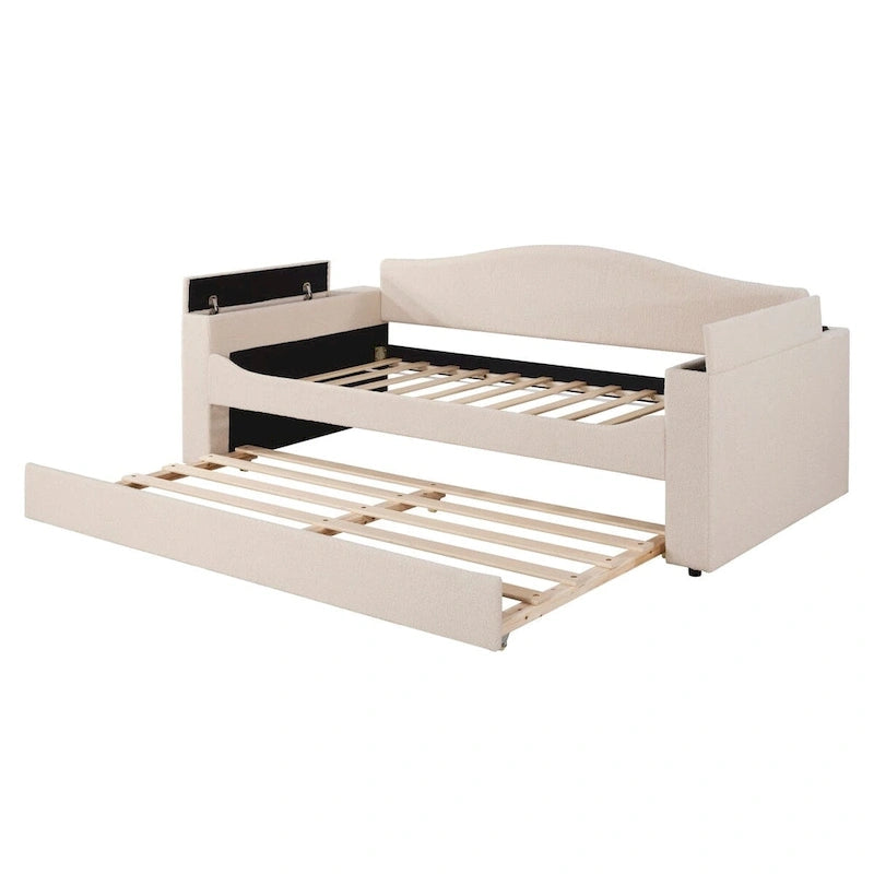 Twin Size UTeddy Fleece Daybed with Storage Armrests andTrundle