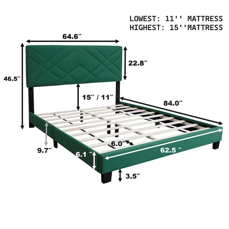 Queen Size Bed Frame with Adjustable Headboard, No Box Sping Require