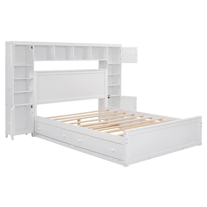 Queen Size Wooden Bed With All-in-One Cabinet