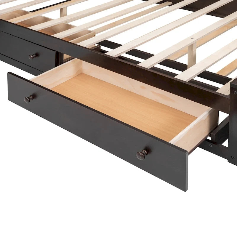 Queen Size Wooden Bed With All-in-One Cabinet