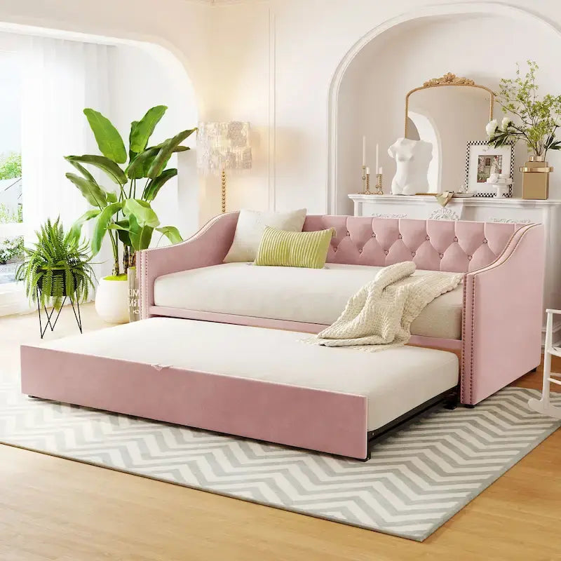 Twin Size Upholstered daybed with Pop Up Trundle