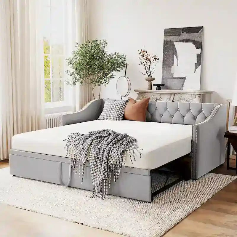 Twin Size Upholstered daybed with Pop Up Trundle