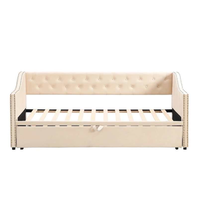 Twin Size Upholstered daybed with Pop Up Trundle