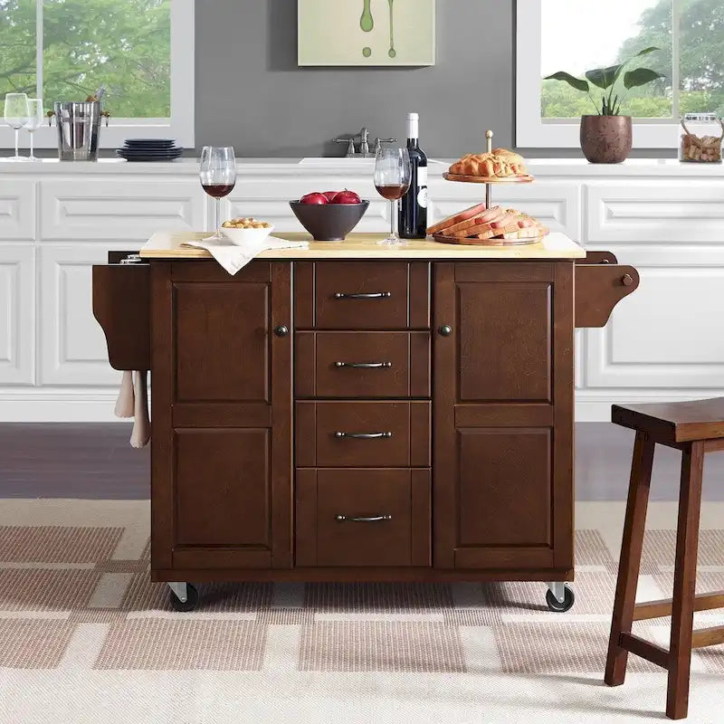 Crosley Eleanor Natural Wood Top Kitchen Cart - 18d x 51.5w x 35.25h