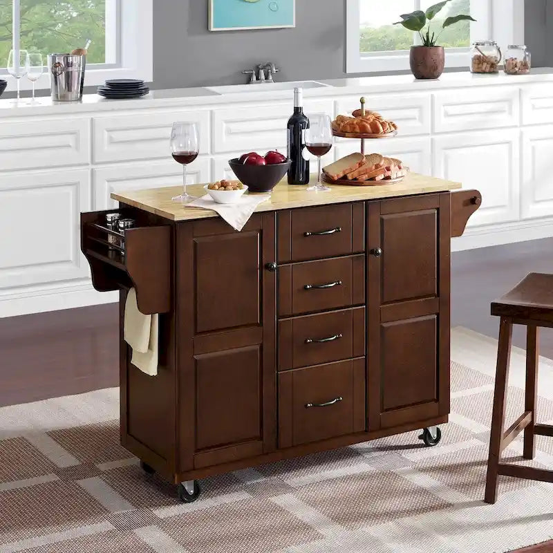 Crosley Eleanor Natural Wood Top Kitchen Cart - 18d x 51.5w x 35.25h