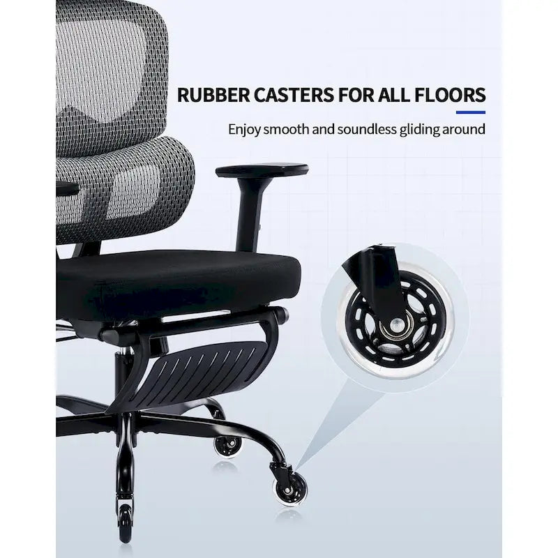 Ergonomic Office Chair with Foot Rest, Rubber Wheels Desk Chair