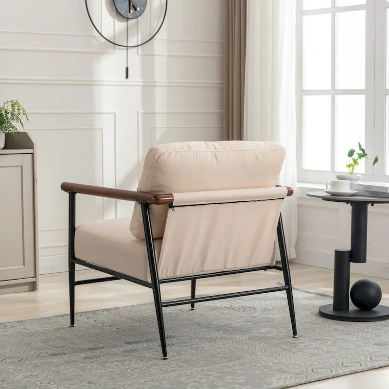 Comfy Linen Button Tufted Upholstered Accent Chair, Reading Armchair Sofa for Living Room, Bedroom