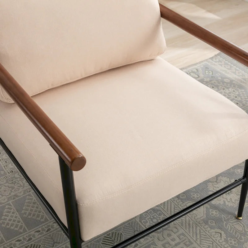 Comfy Linen Button Tufted Upholstered Accent Chair, Reading Armchair Sofa for Living Room, Bedroom