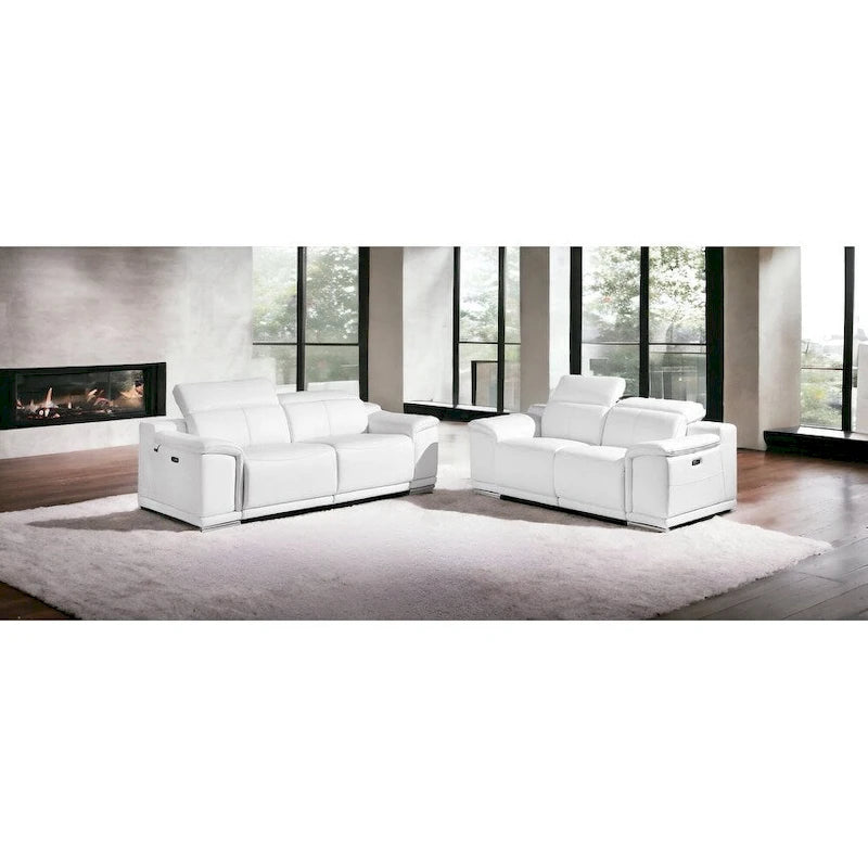 HomeRoots Two Piece Indoor White Italian Leather Five Person Seating Set