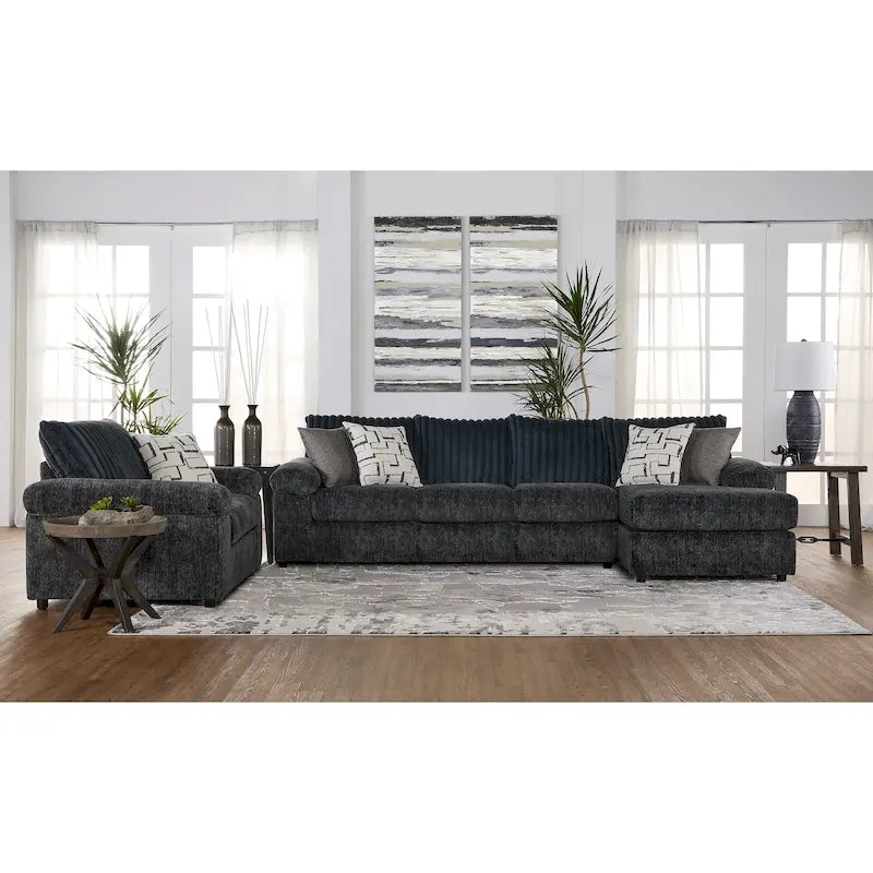 Roundhill Furniture Nason Wide Wale Corduroy Sectional Sofa Chaise with Armchair