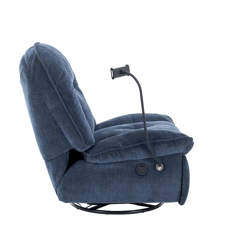Bronzing fabric swivel recliner with mobile phone bracket