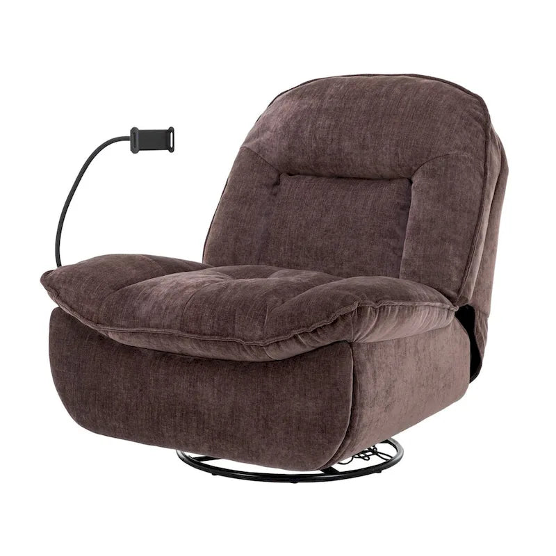 Bronzing fabric swivel recliner with mobile phone bracket