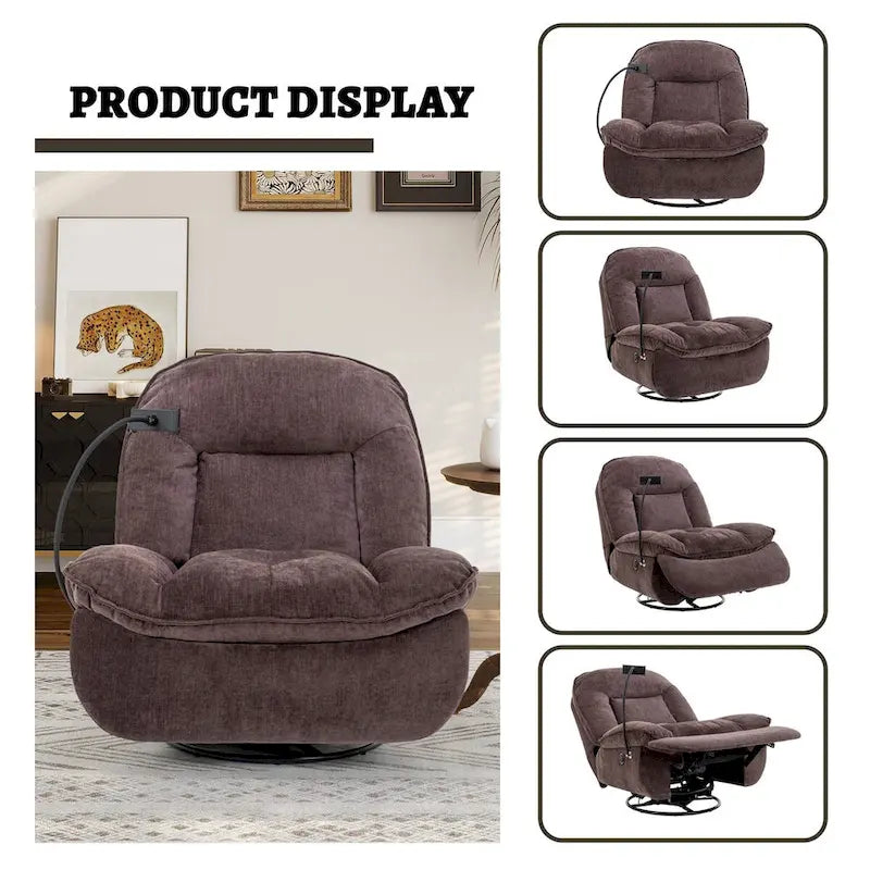Bronzing fabric swivel recliner with mobile phone bracket