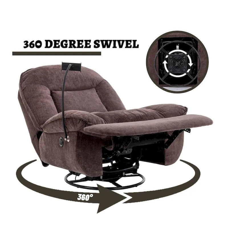 Bronzing fabric swivel recliner with mobile phone bracket