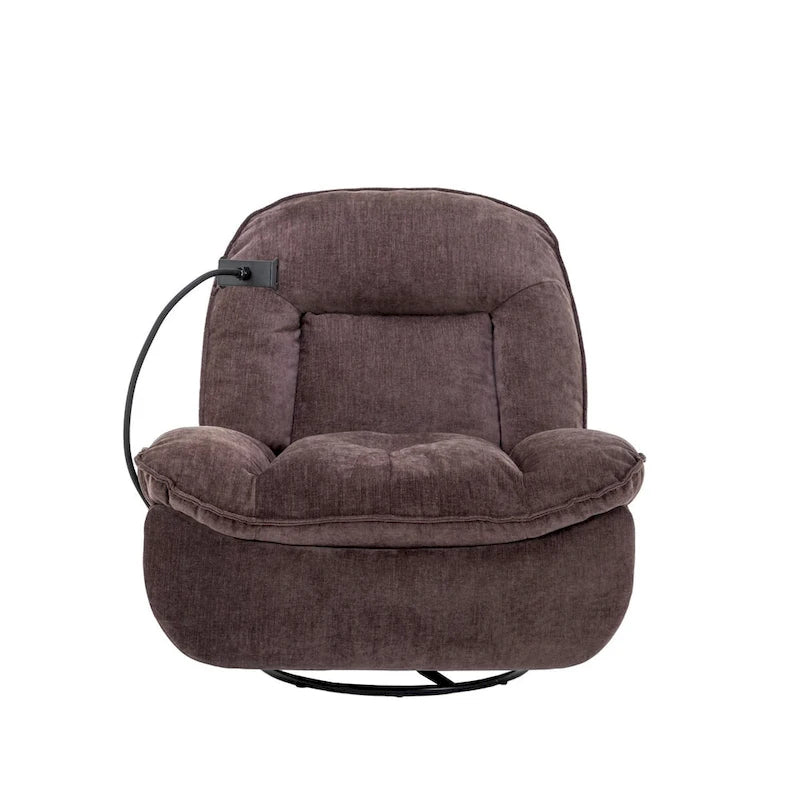 Bronzing fabric swivel recliner with mobile phone bracket