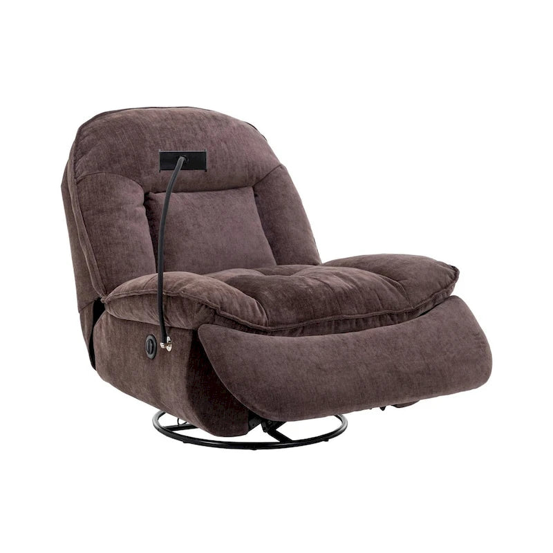 Bronzing fabric swivel recliner with mobile phone bracket