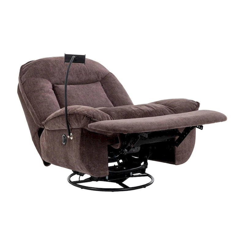 Bronzing fabric swivel recliner with mobile phone bracket