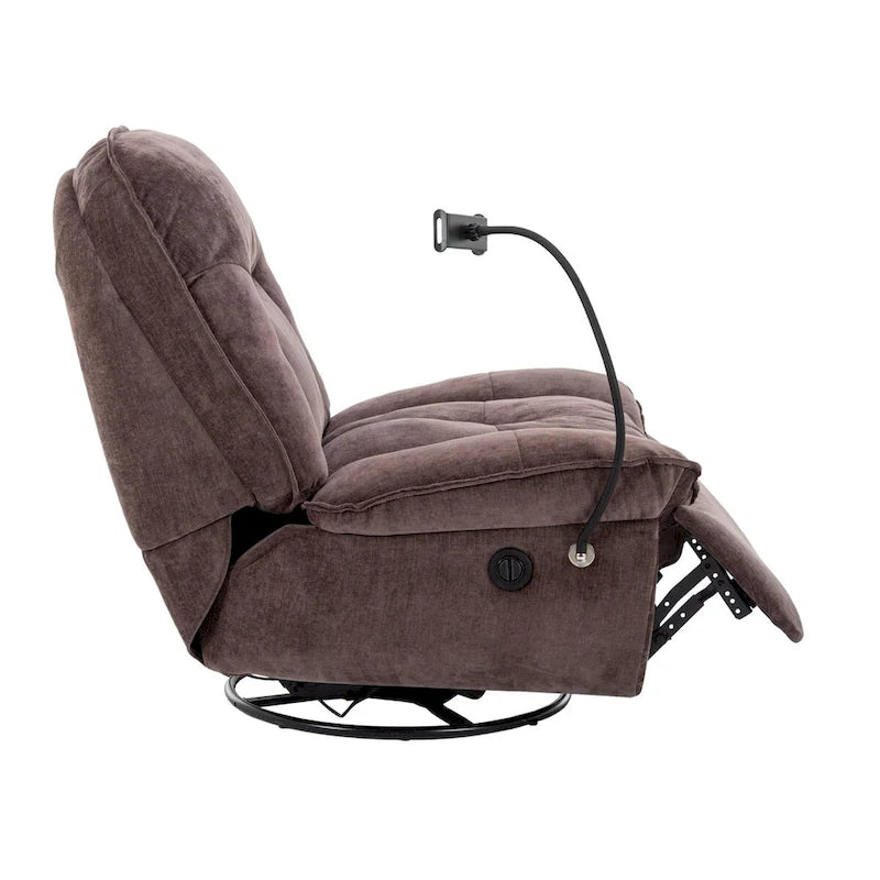 Bronzing fabric swivel recliner with mobile phone bracket