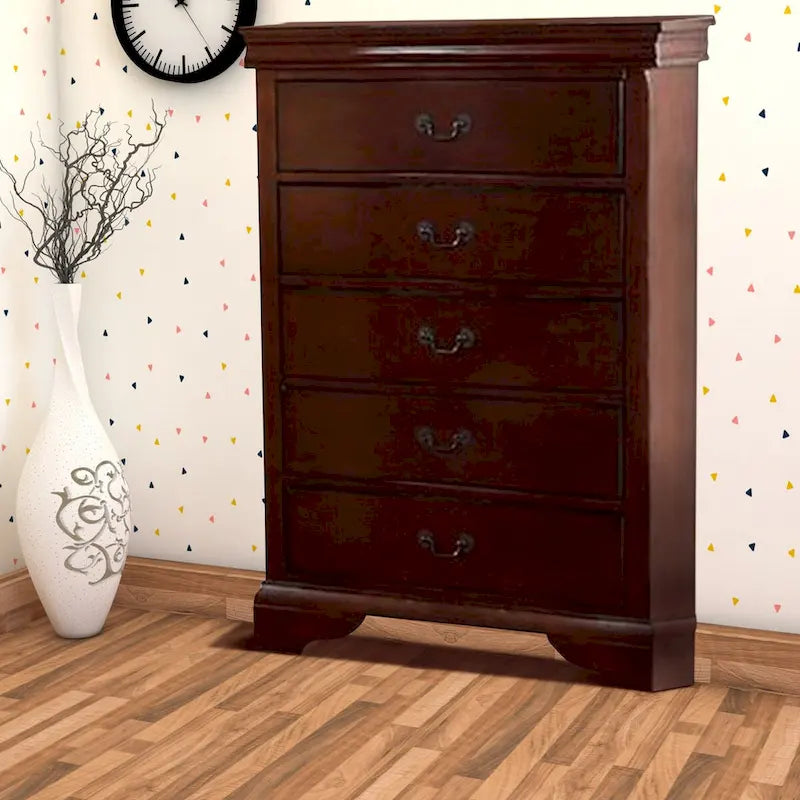 Decorously Functional Pine Wood, Plywood & Birch Veneer Chest, Cherry