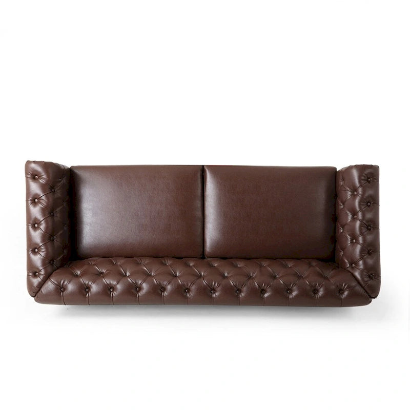 Retro 3 Seat PU Sofa with Wooden Frame and Legs