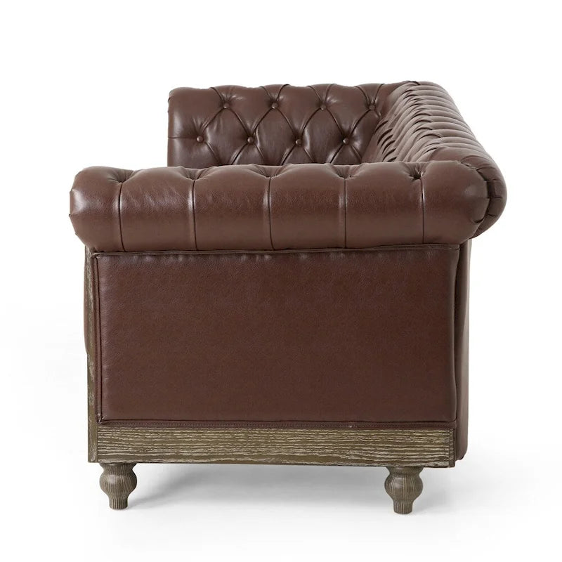 Retro 3 Seat PU Sofa with Wooden Frame and Legs