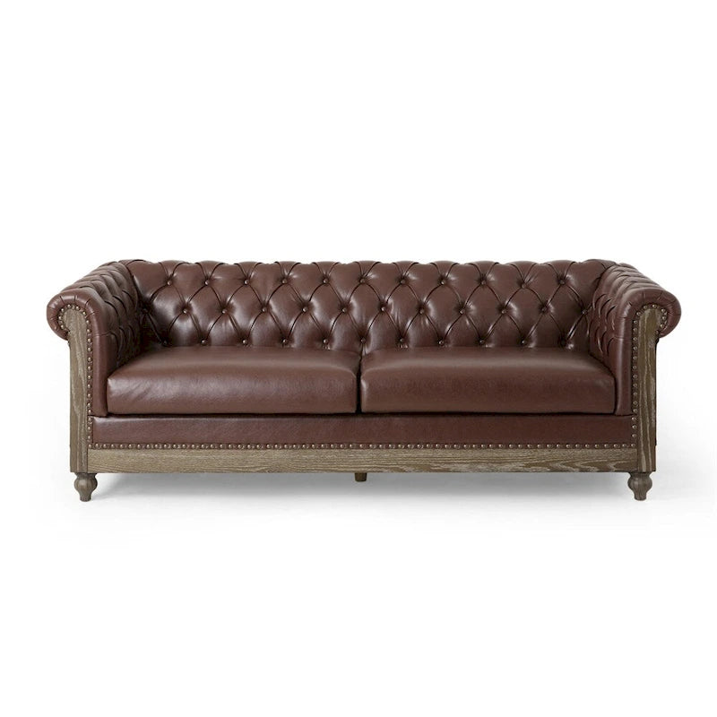 Retro 3 Seat PU Sofa with Wooden Frame and Legs