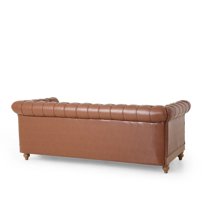 Retro 3 Seat PU Sofa with Wooden Frame and Legs