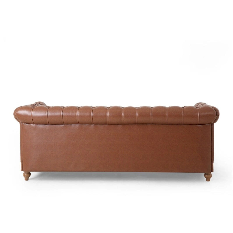 Retro 3 Seat PU Sofa with Wooden Frame and Legs