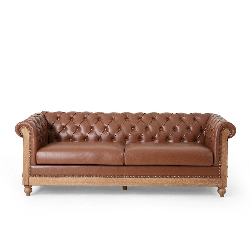 Retro 3 Seat PU Sofa with Wooden Frame and Legs