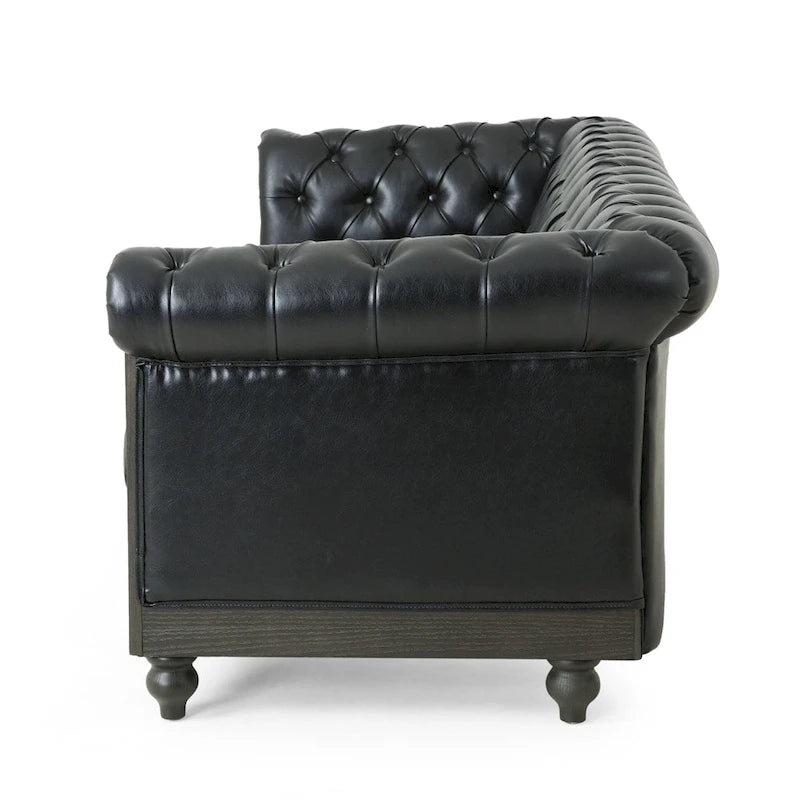 Retro 3 Seat PU Sofa with Wooden Frame and Legs