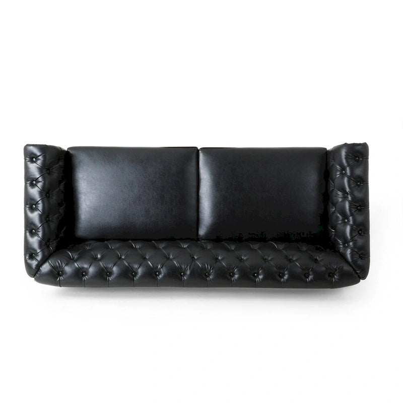 Retro 3 Seat PU Sofa with Wooden Frame and Legs