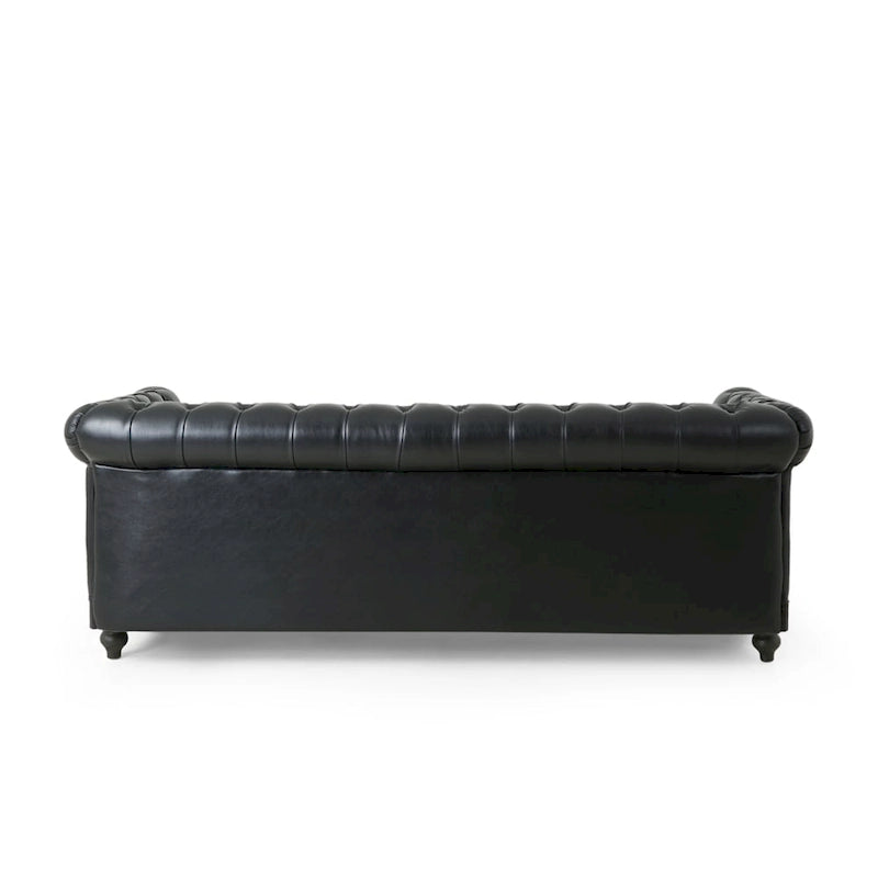 Retro 3 Seat PU Sofa with Wooden Frame and Legs