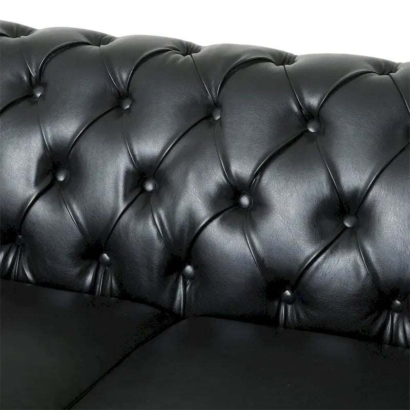 Retro 3 Seat PU Sofa with Wooden Frame and Legs