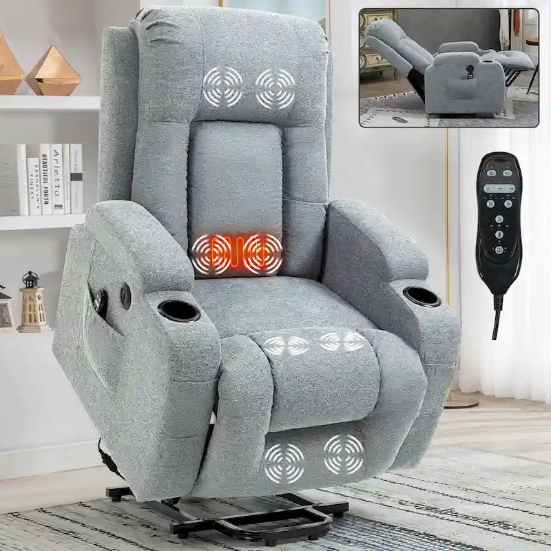 Power Lift Recliner with 8-Point Massage&Lumbar Heating, Cup Holders