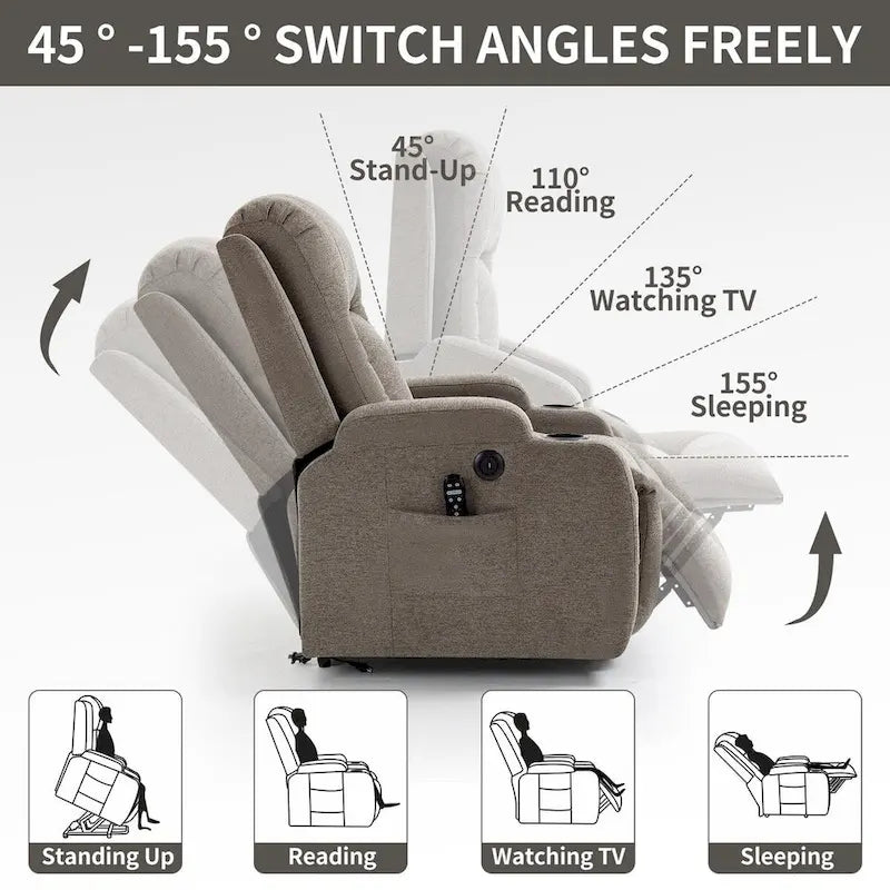 Power Lift Recliner with 8-Point Massage&Lumbar Heating, Cup Holders