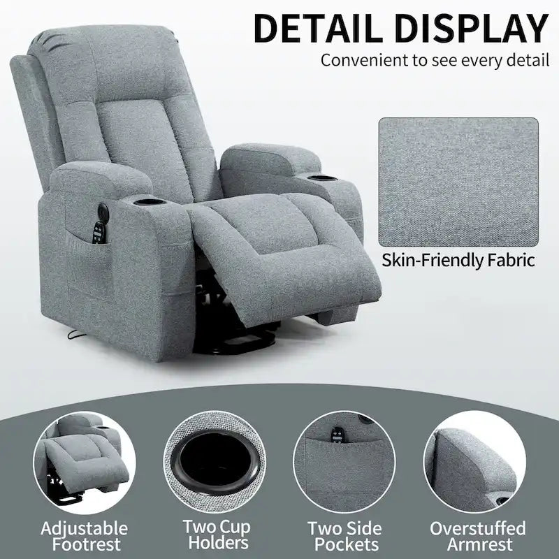 Power Lift Recliner with 8-Point Massage&Lumbar Heating, Cup Holders