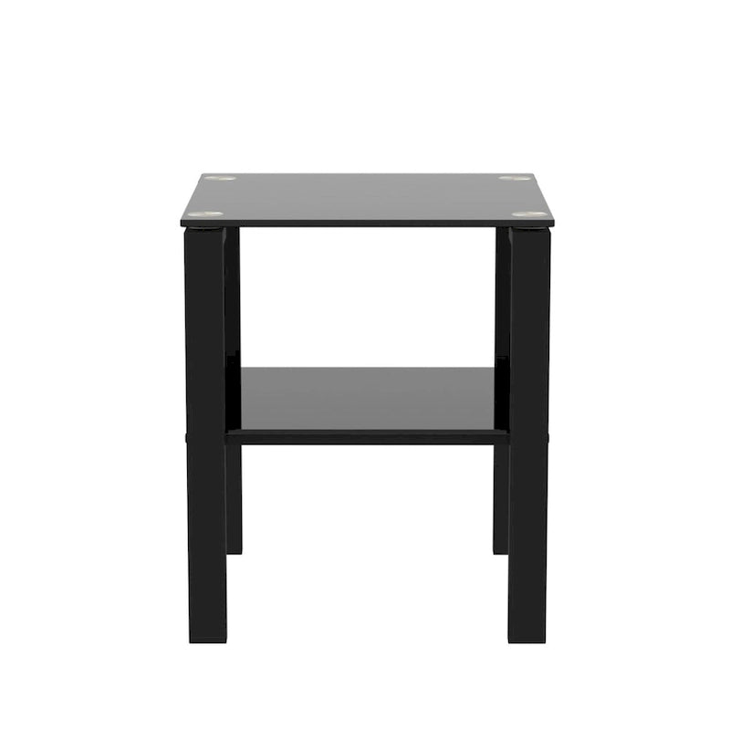 Set of 2, Glass two layer tea table, small round table, bedroom corner table, living room side table,Black