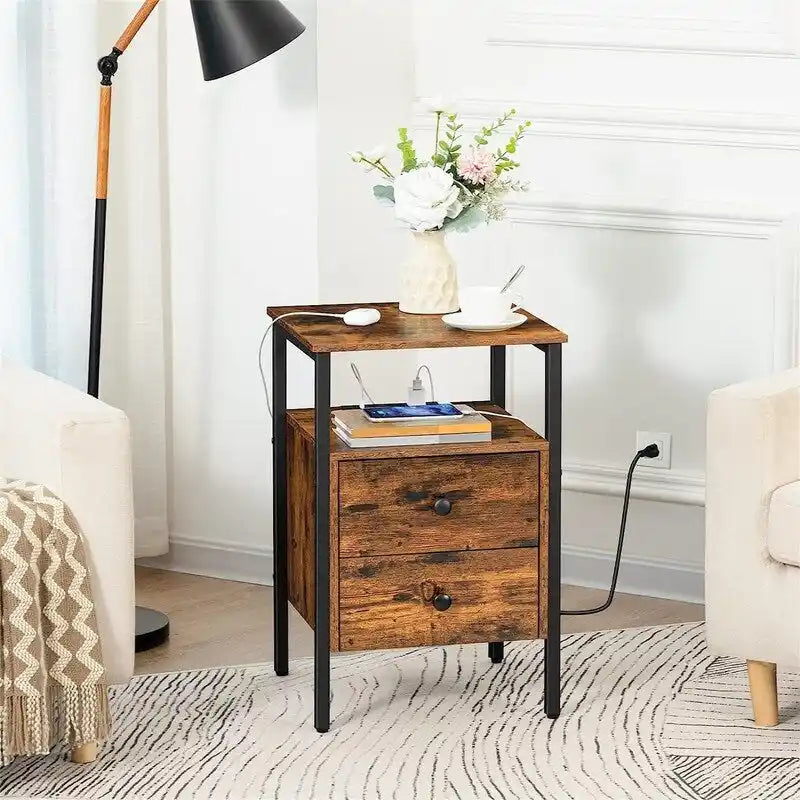 End Table with Charging Station - 15.7D x 15.7W x 24H