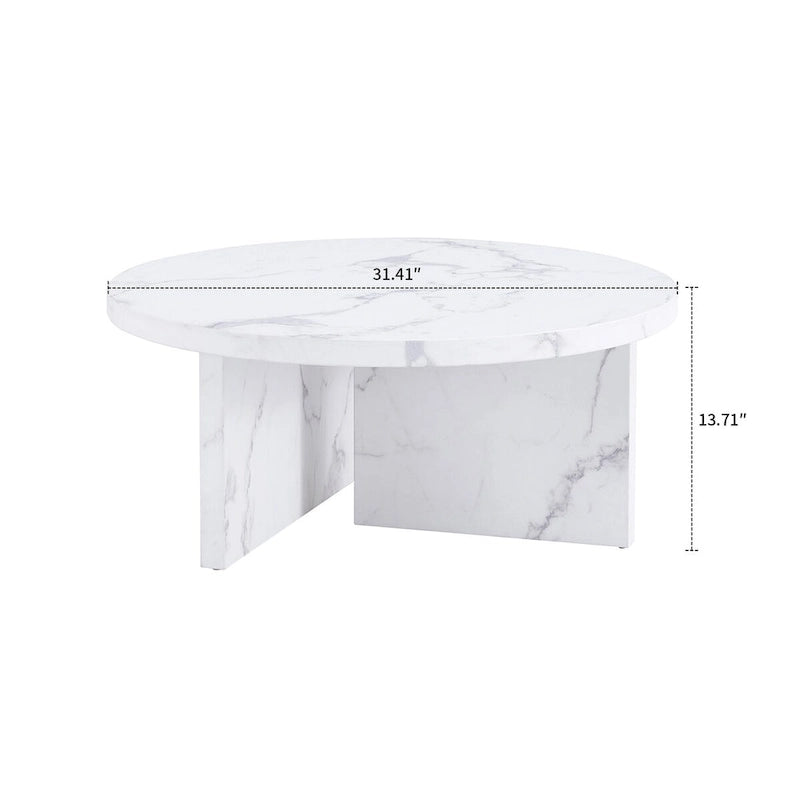 Modern Stylish Wooden Round Coffee Table with Imitation Marble Veneer Surface