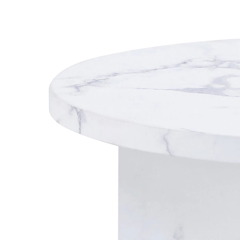 Modern Stylish Wooden Round Coffee Table with Imitation Marble Veneer Surface