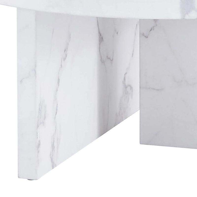 Modern Stylish Wooden Round Coffee Table with Imitation Marble Veneer Surface