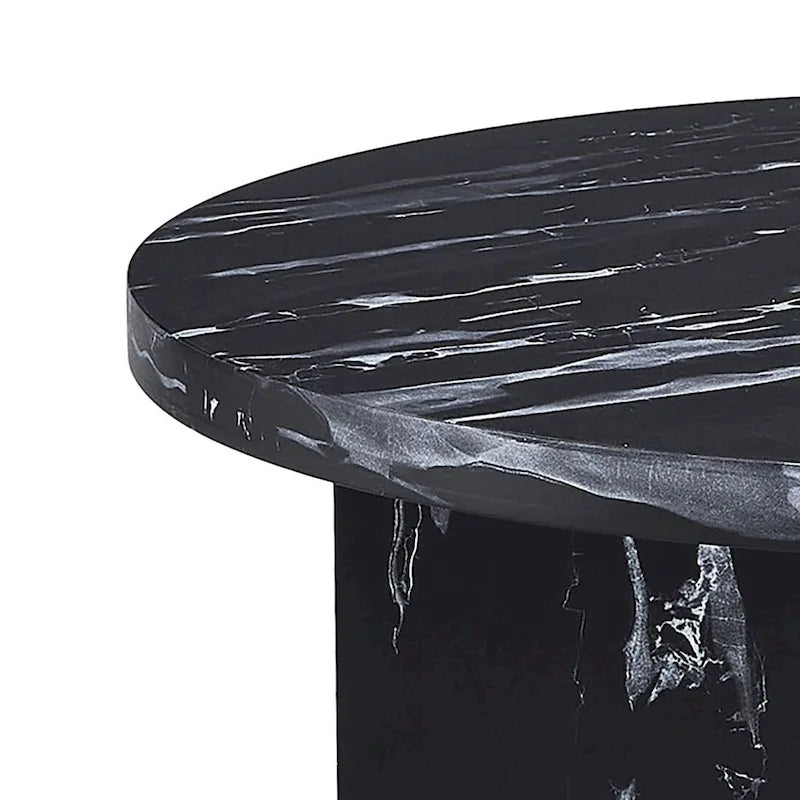 Modern Stylish Wooden Round Coffee Table with Imitation Marble Veneer Surface