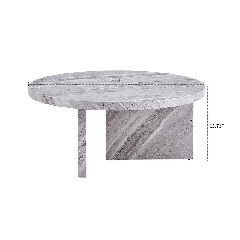 Modern Stylish Wooden Round Coffee Table with Imitation Marble Veneer Surface