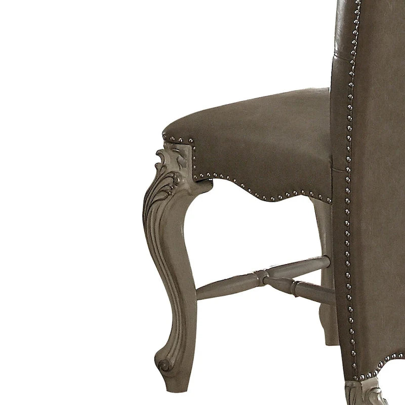 Faux Leather Upholstered Wooden Counter Height Chair with Nail head Trim, Gray and White, Set of Two