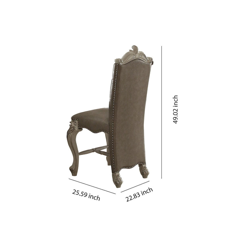 Faux Leather Upholstered Wooden Counter Height Chair with Nail head Trim, Gray and White, Set of Two