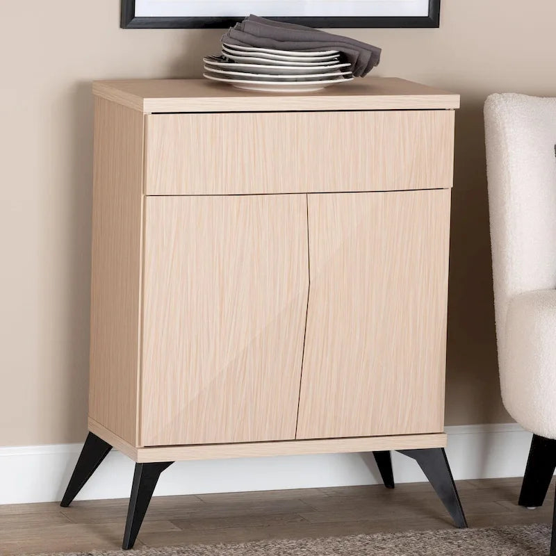 Draper Mid-Century Modern Two-Tone Light Brown and Black Wood 2-Door Sideboard Buffet