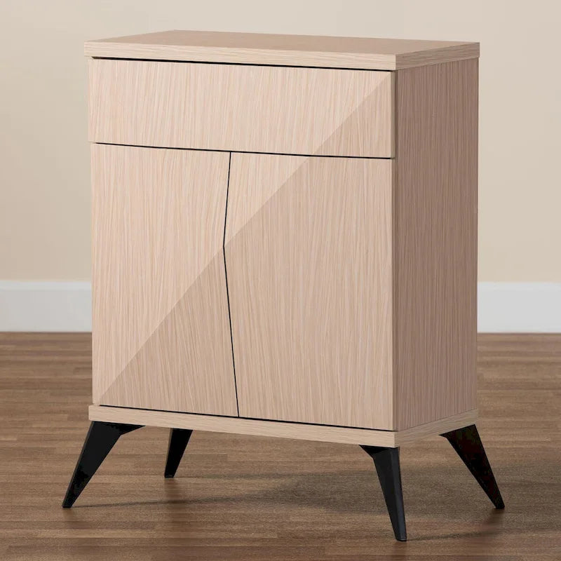 Draper Mid-Century Modern Two-Tone Light Brown and Black Wood 2-Door Sideboard Buffet