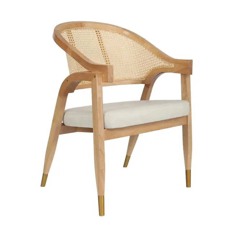 Cane Rattan Woven Back Dining Chair with Upholstered Seat