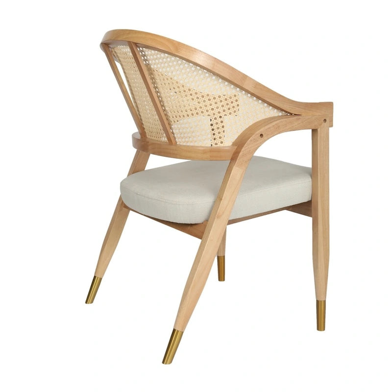 Cane Rattan Woven Back Dining Chair with Upholstered Seat